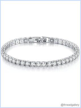 4mm Cubic Zirconia Tennis Bracelet Stainless Steel Silver Chain 7 inches